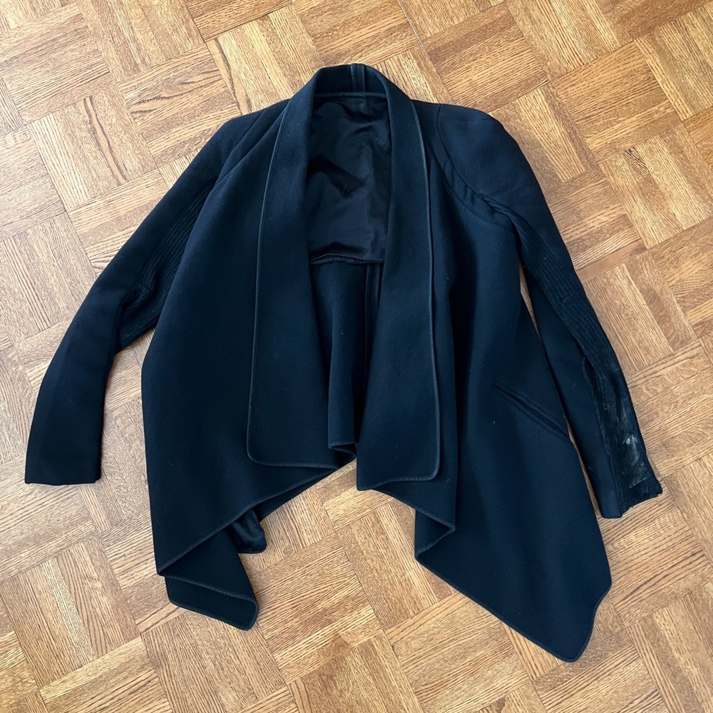 Rick Owens Black Wool Waterfall Cardigan